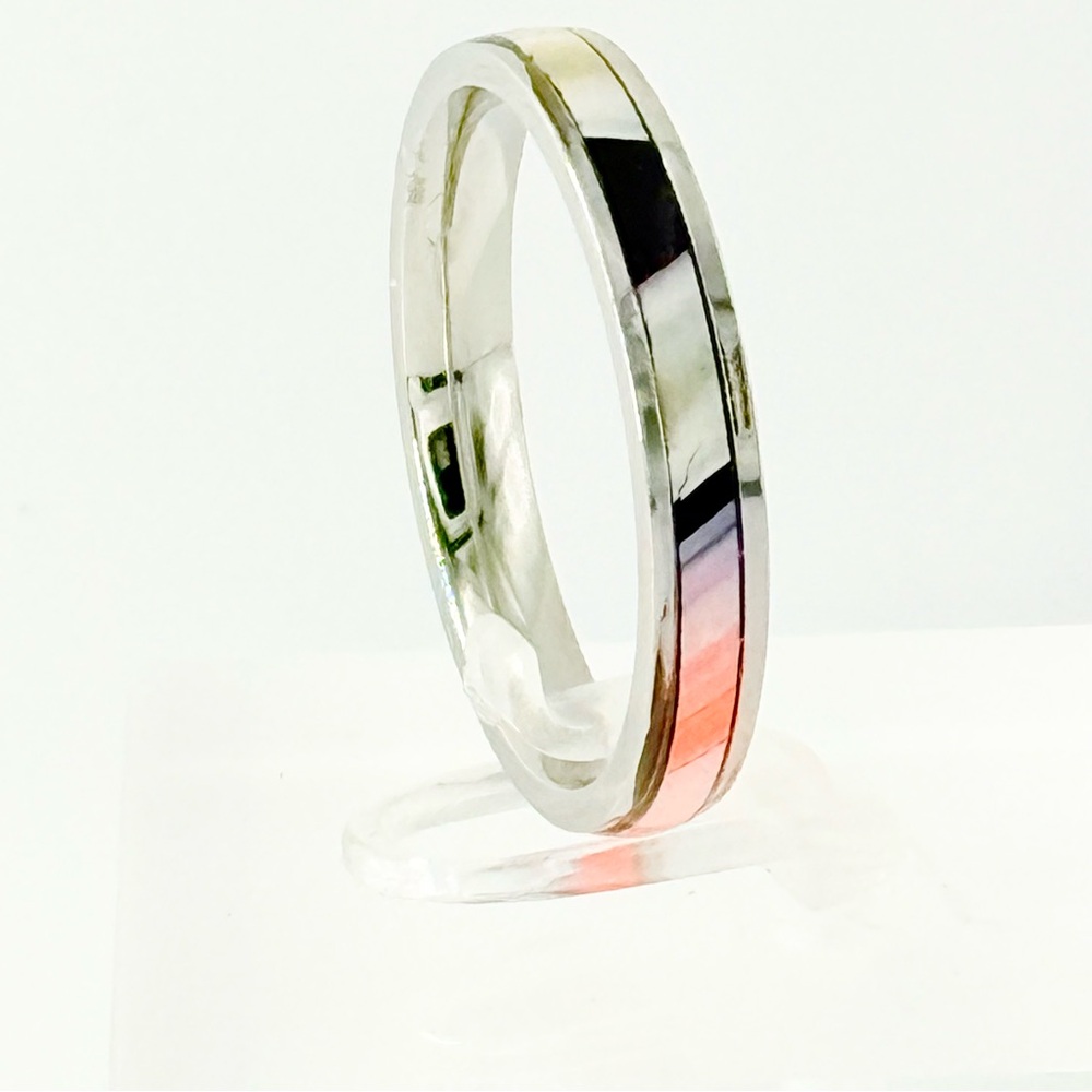 Chic Silver Band Ring with Colorful Accents size 13 # 003
